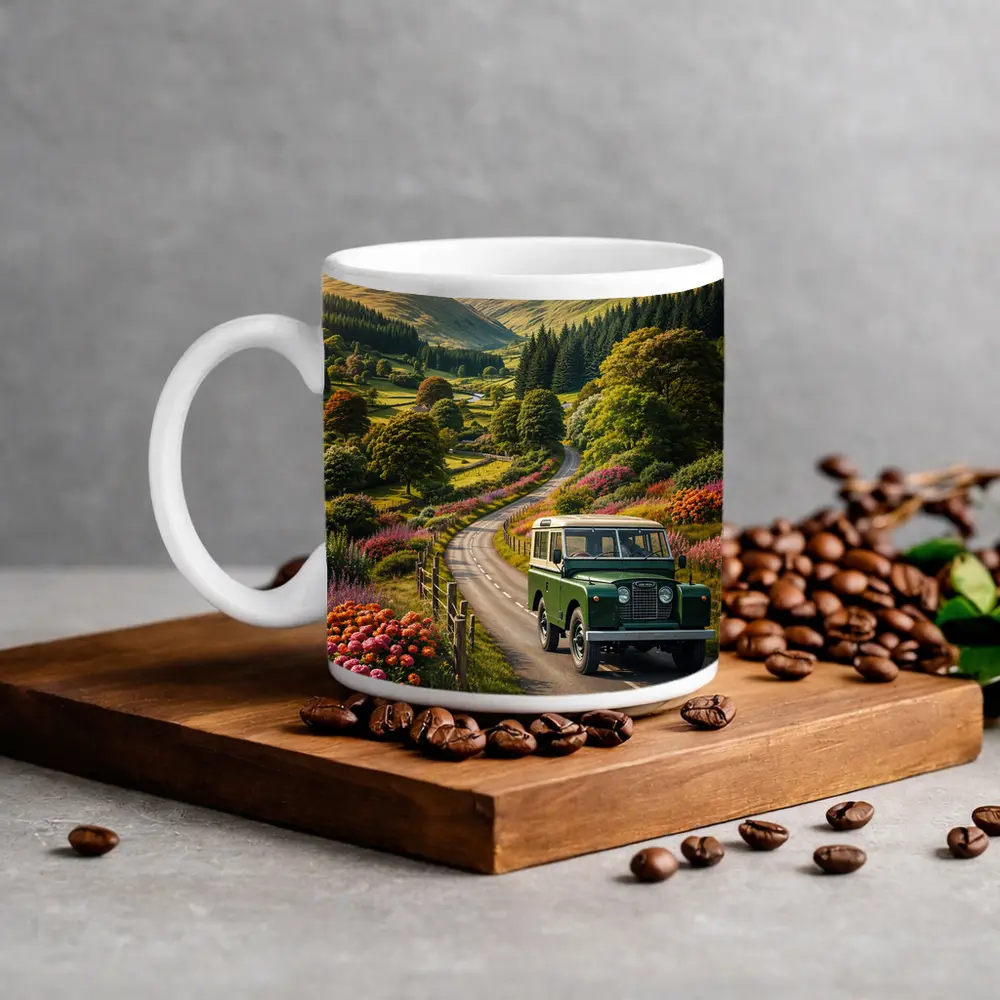 Vintage Land Rover Defender Green Scottish Highlands – Mugs