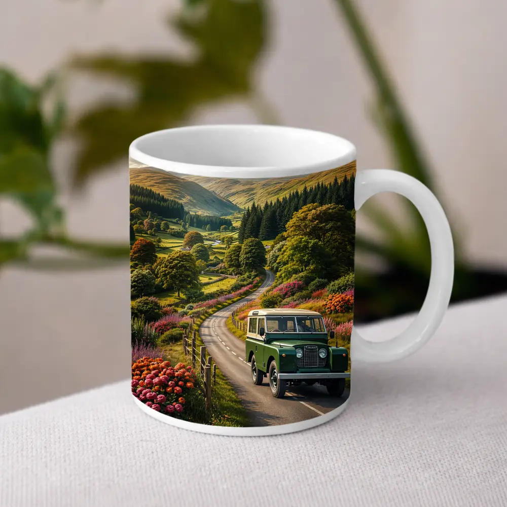 Vintage Land Rover Defender Green Scottish Highlands – Mugs