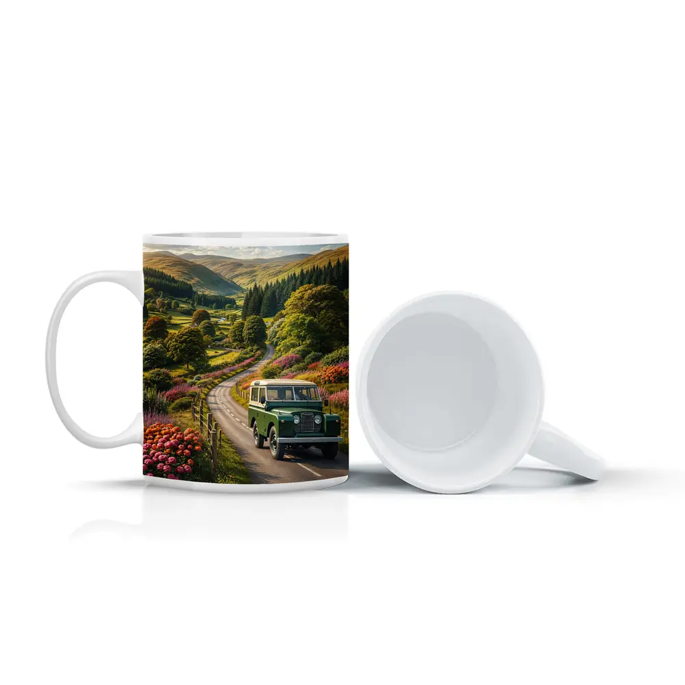 Vintage Land Rover Defender Green Scottish Highlands – Mugs