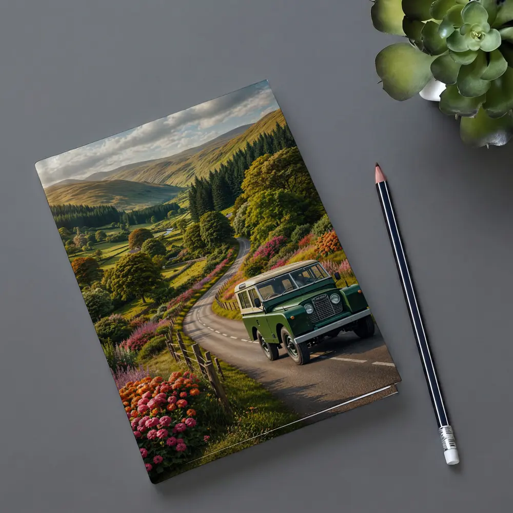 Vintage Land Rover Defender Green Scottish Highlands – Notebooks