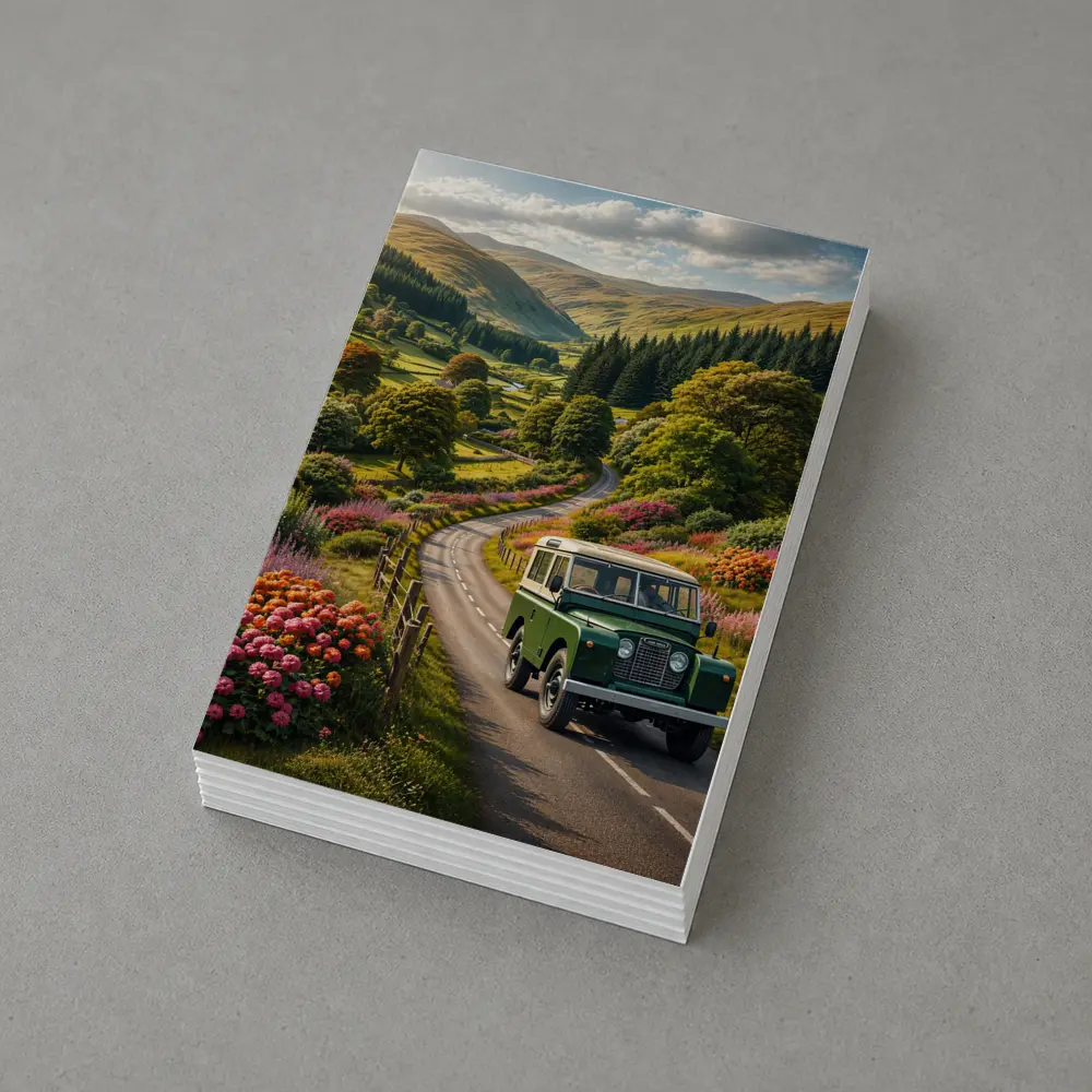 Vintage Land Rover Defender Green Scottish Highlands – Postcards