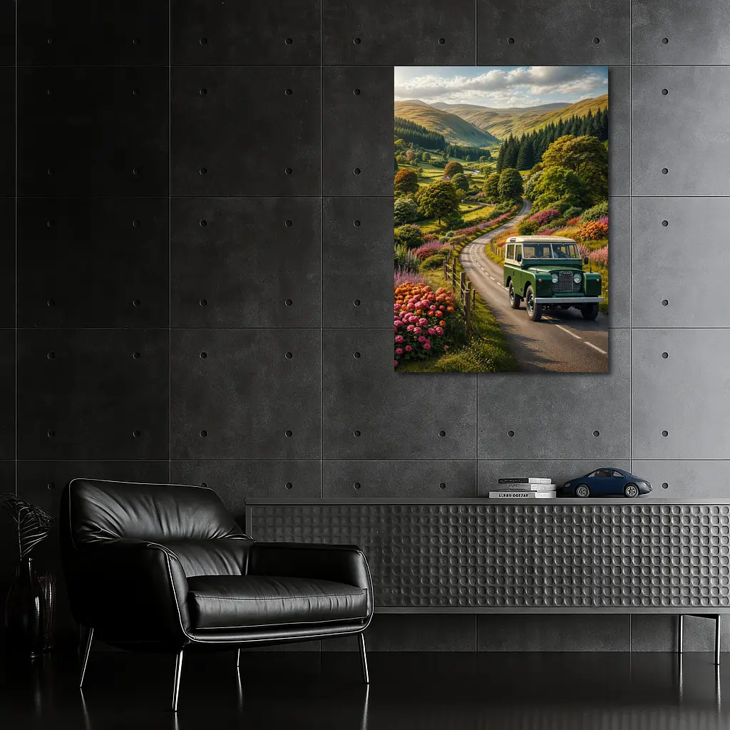 Vintage Land Rover Defender Green Scottish Highlands – Wall Art