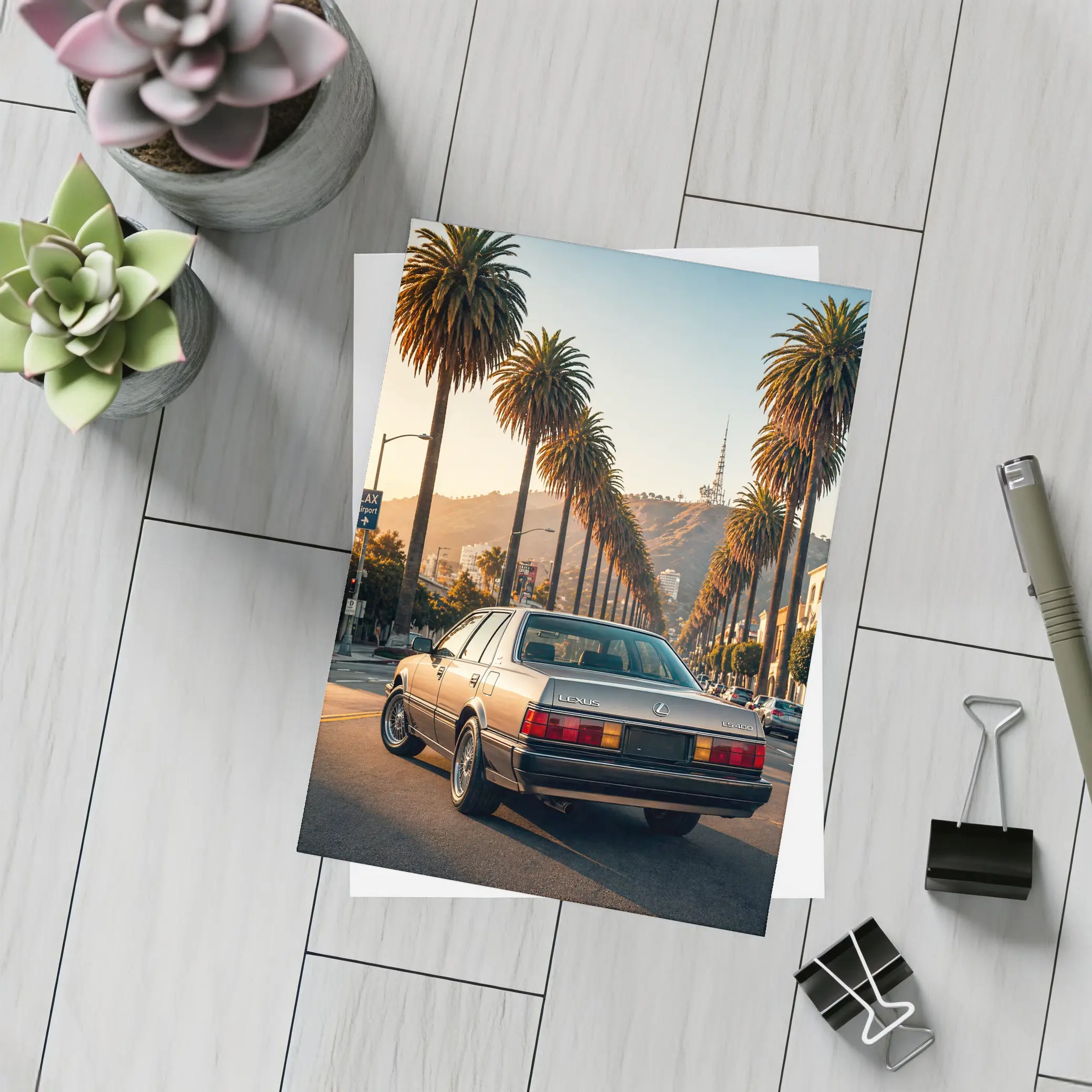 Vintage Lexus Sedan Los Angeles Palm Trees – Postcards