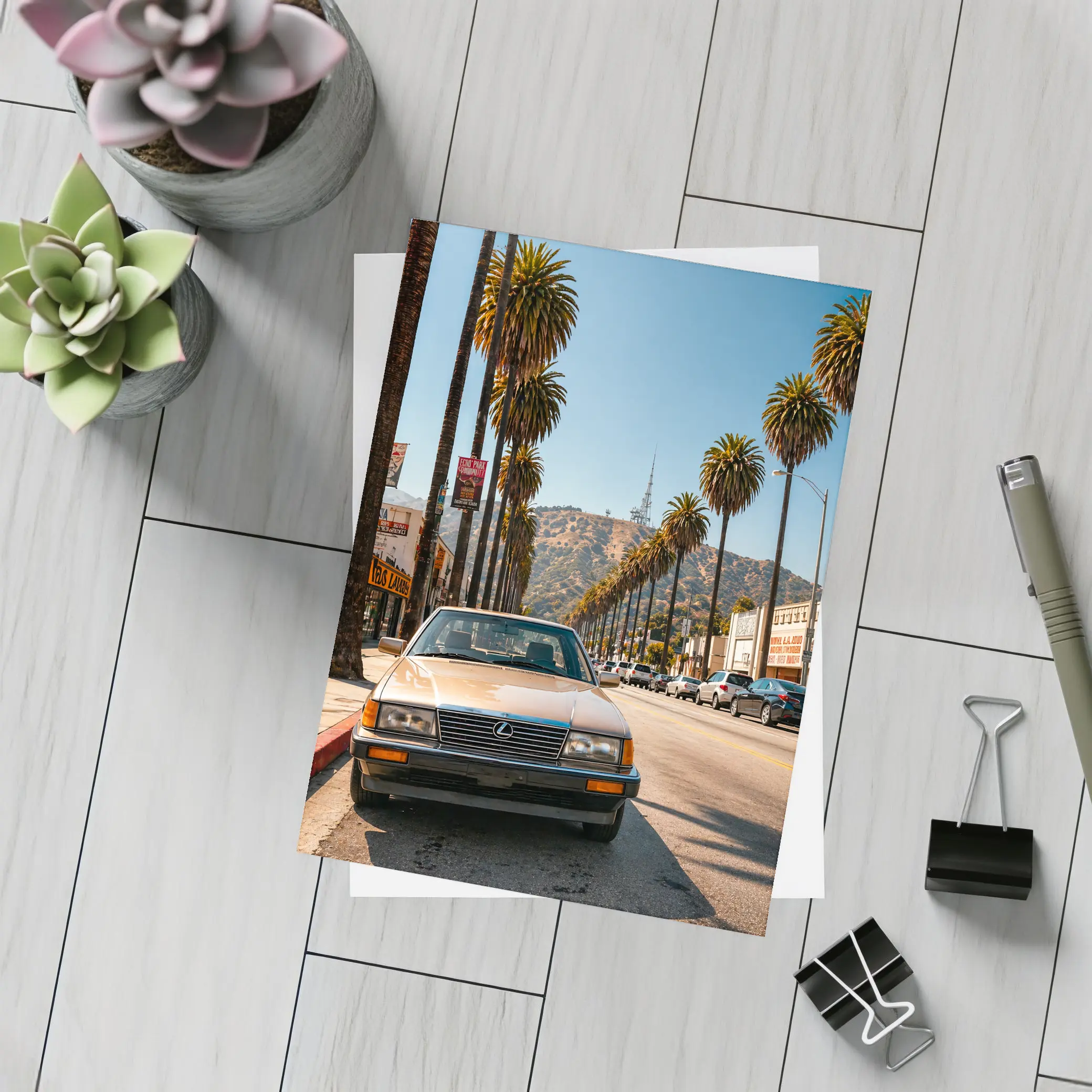 Vintage Lexus Parked on Los Angeles Street – Postcards