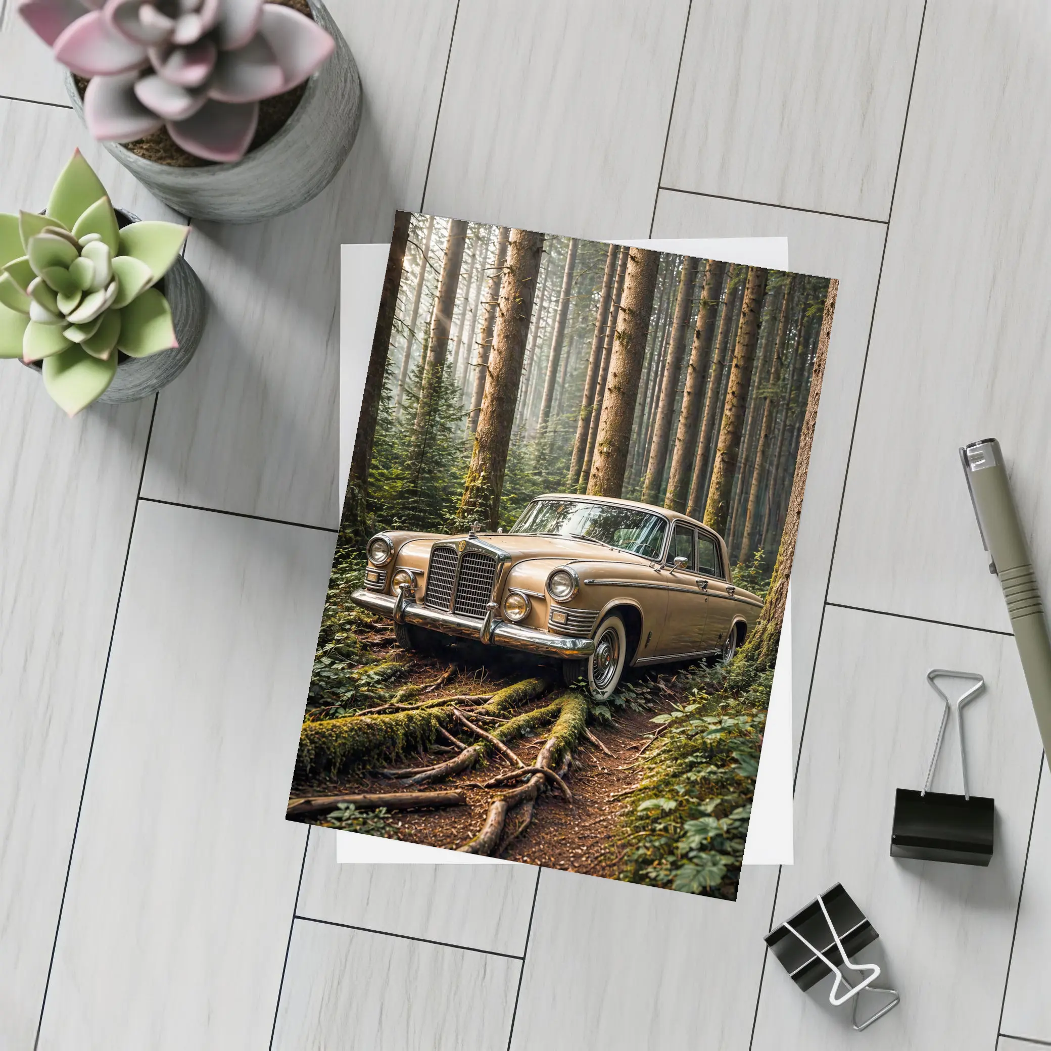 Vintage Mercedes Classic Coupe Forest Setting – Postcards