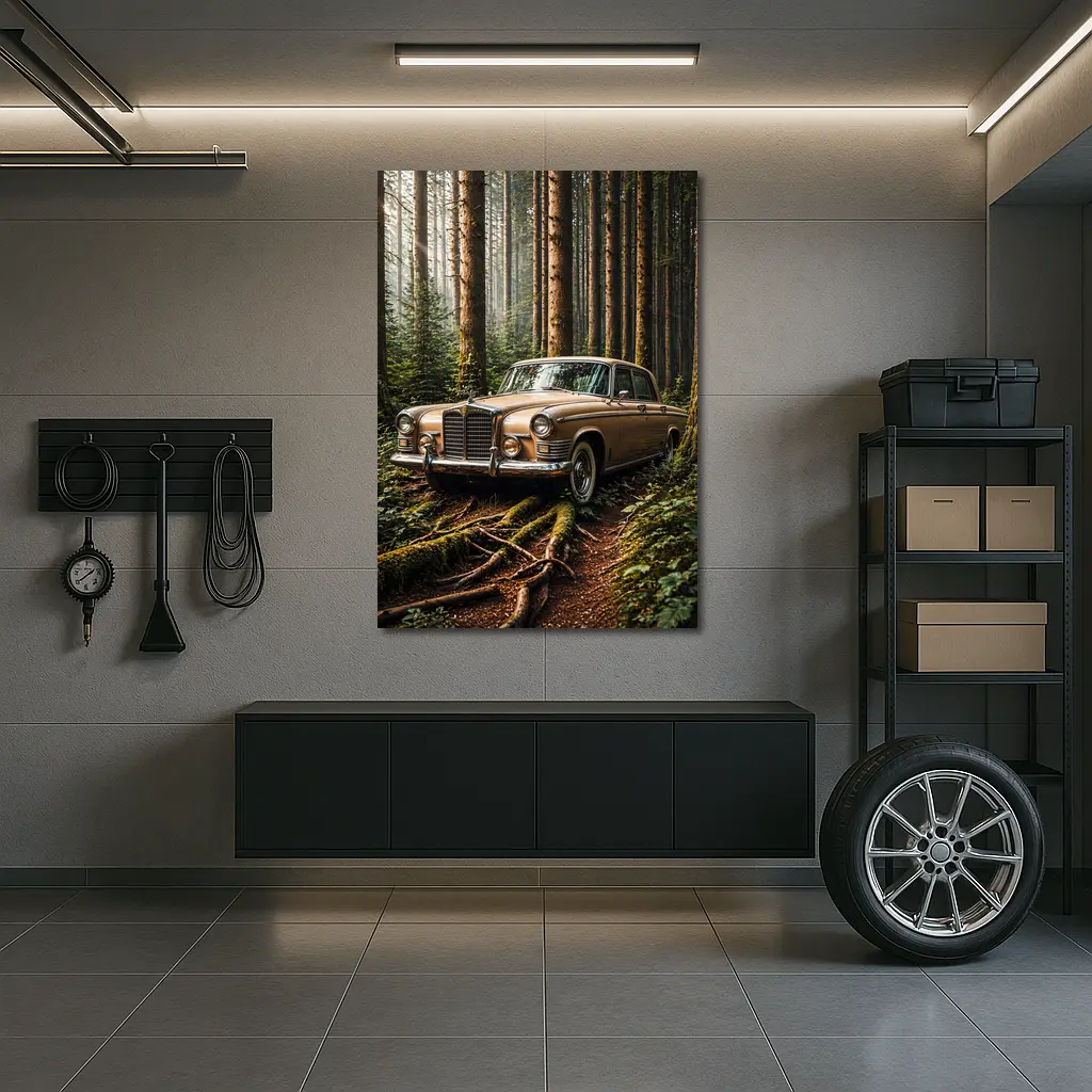 Vintage Mercedes Classic Coupe Forest Setting – Wall Art