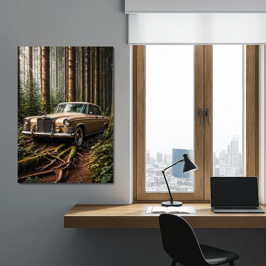 Vintage Mercedes Classic Coupe Forest Setting – Wall Art