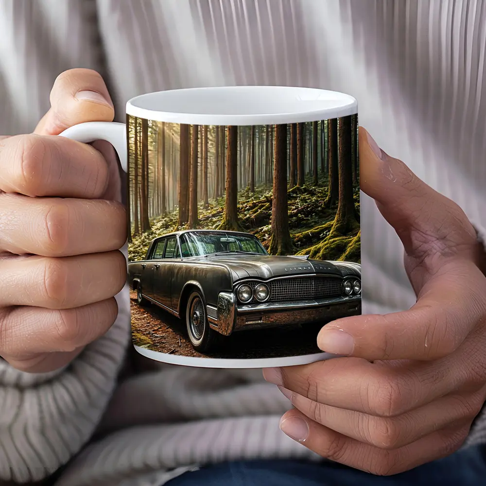 Vintage Lincoln Continental Parked in Forest – Mugs