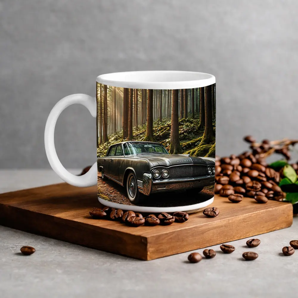 Vintage Lincoln Continental Parked in Forest – Mugs