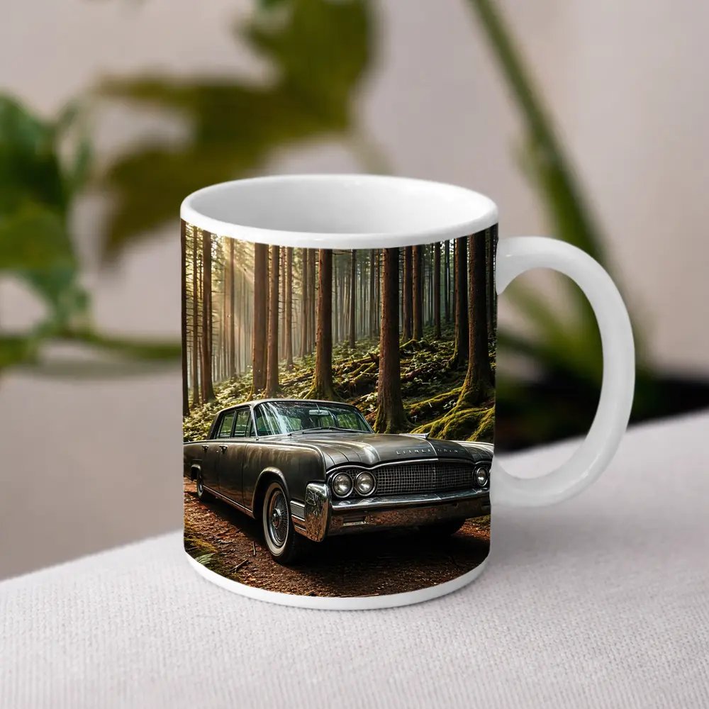 Vintage Lincoln Continental Parked in Forest – Mugs