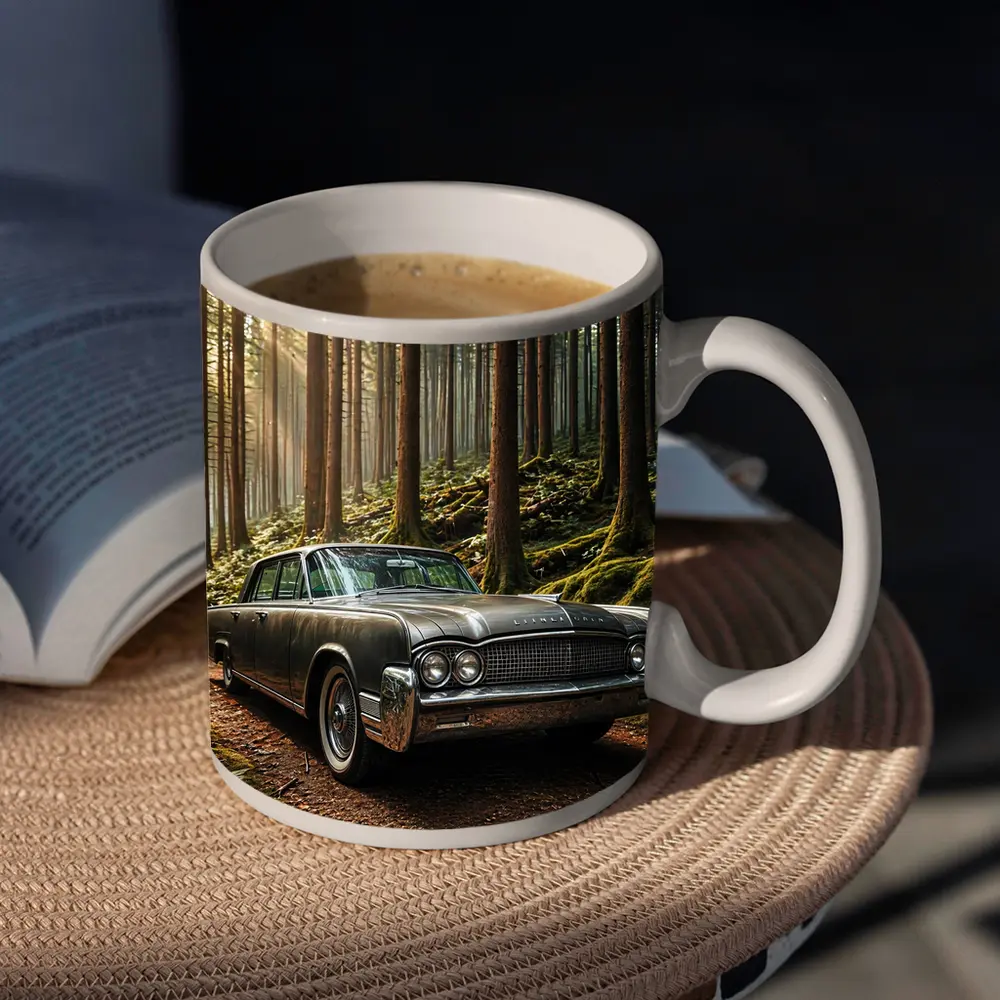 Vintage Lincoln Continental Parked in Forest – Mugs