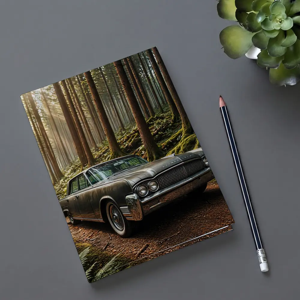 Vintage Lincoln Continental Parked in Forest – Notebooks