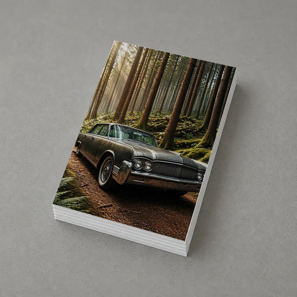 Vintage Lincoln Continental Parked in Forest – Postcards