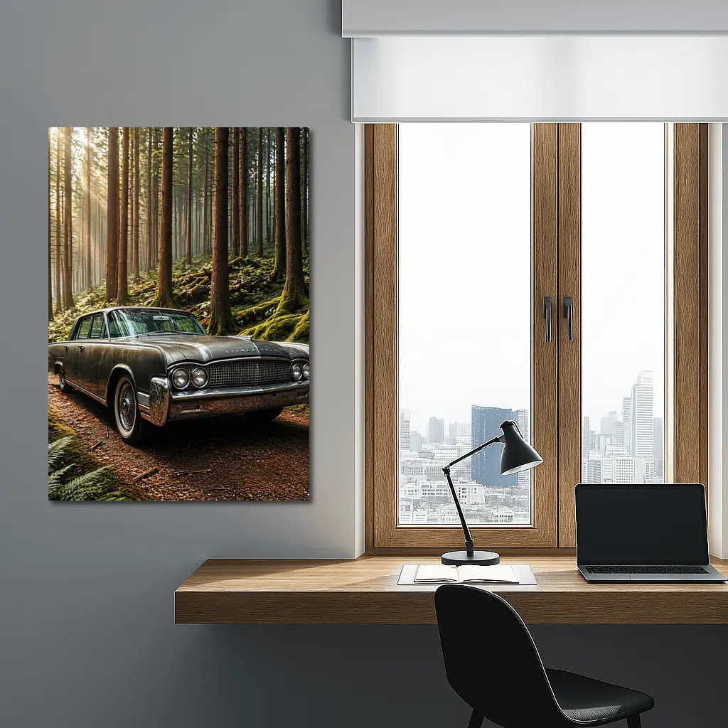 Vintage Lincoln Continental Parked in Forest – Wall Art