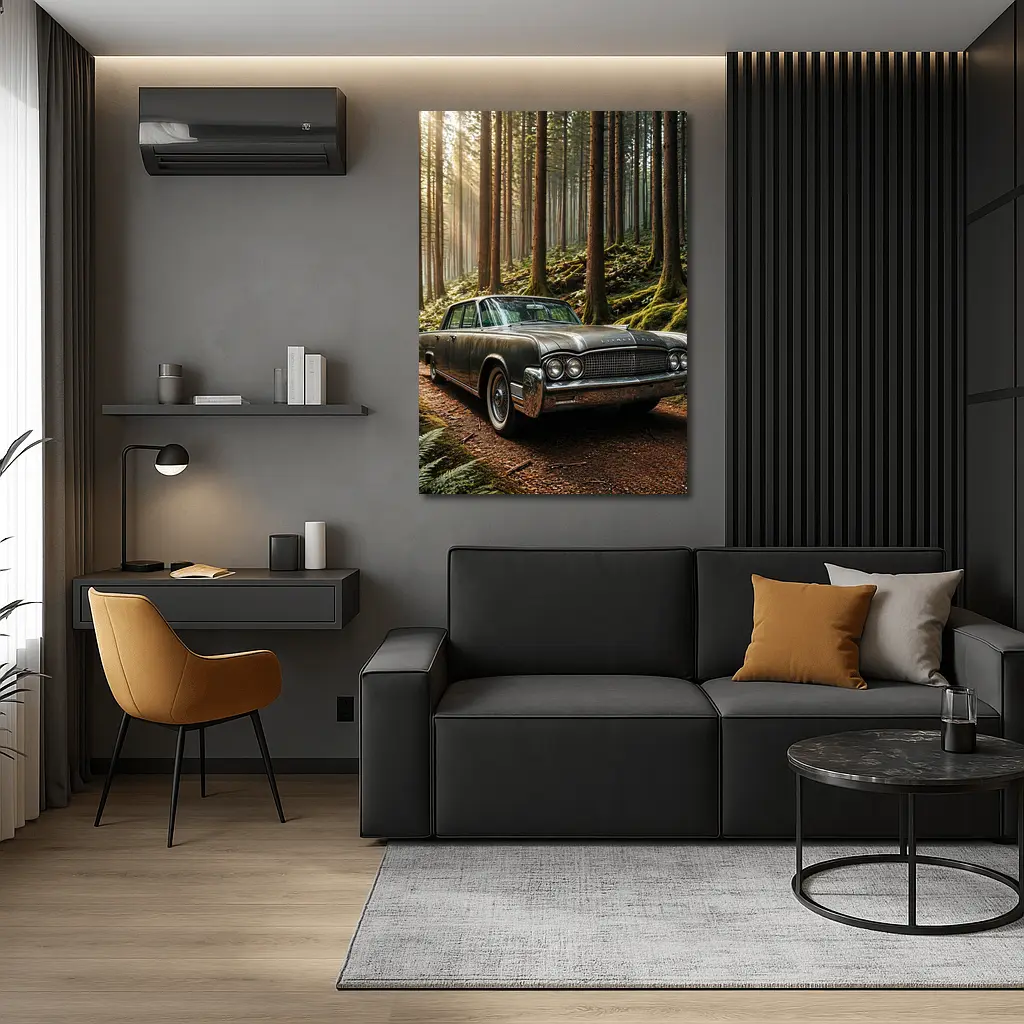 Vintage Lincoln Continental Parked in Forest – Wall Art