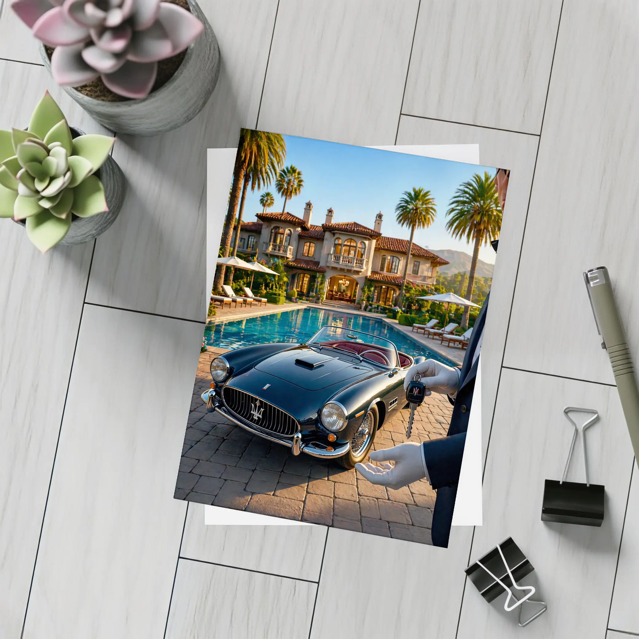 Classic Maserati 3500 GT Poolside Mansion – Postcards