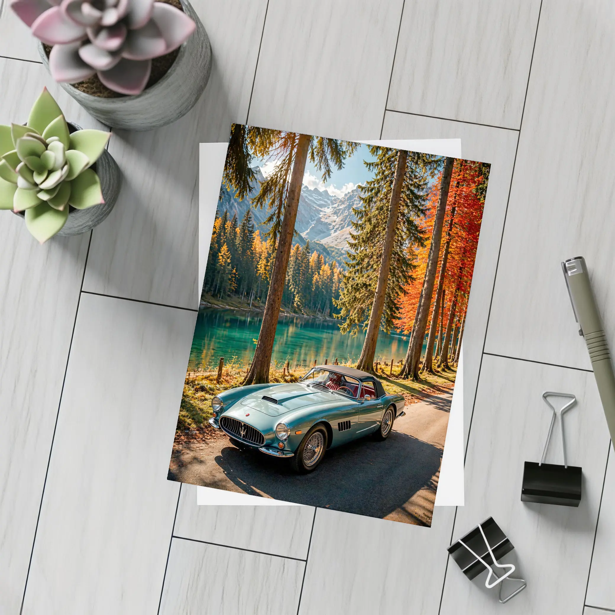 Vintage Maserati Classic Car Alpine Lake – Postcards