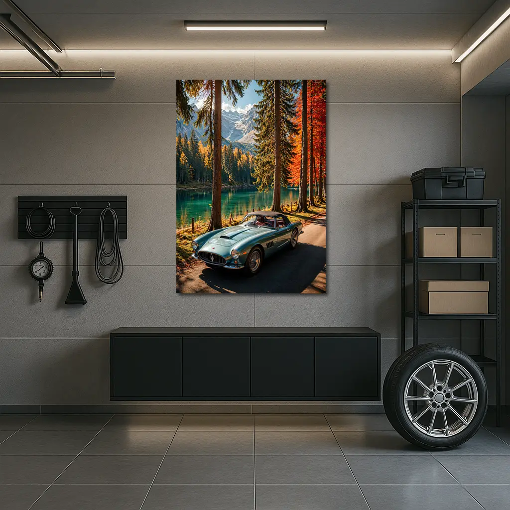 Vintage Maserati Classic Car Alpine Lake – Wall Art
