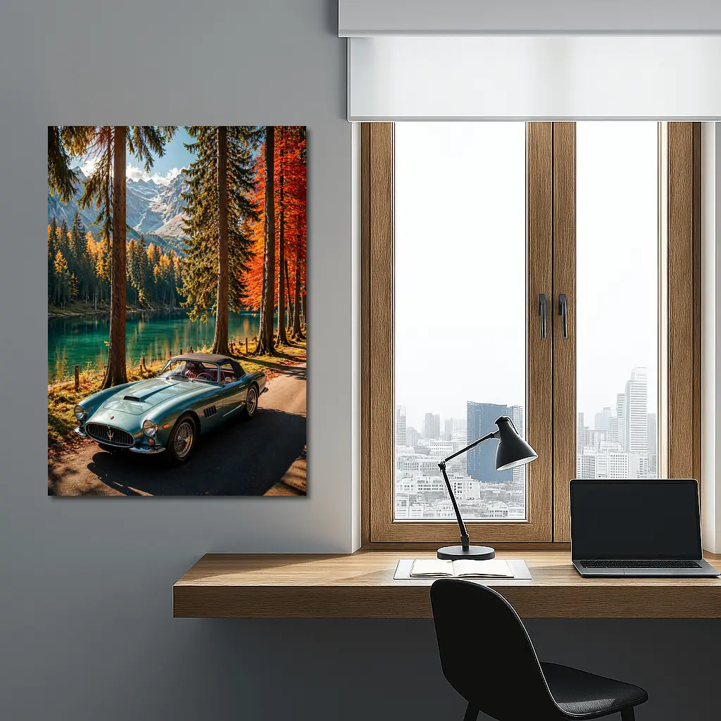 Vintage Maserati Classic Car Alpine Lake – Wall Art