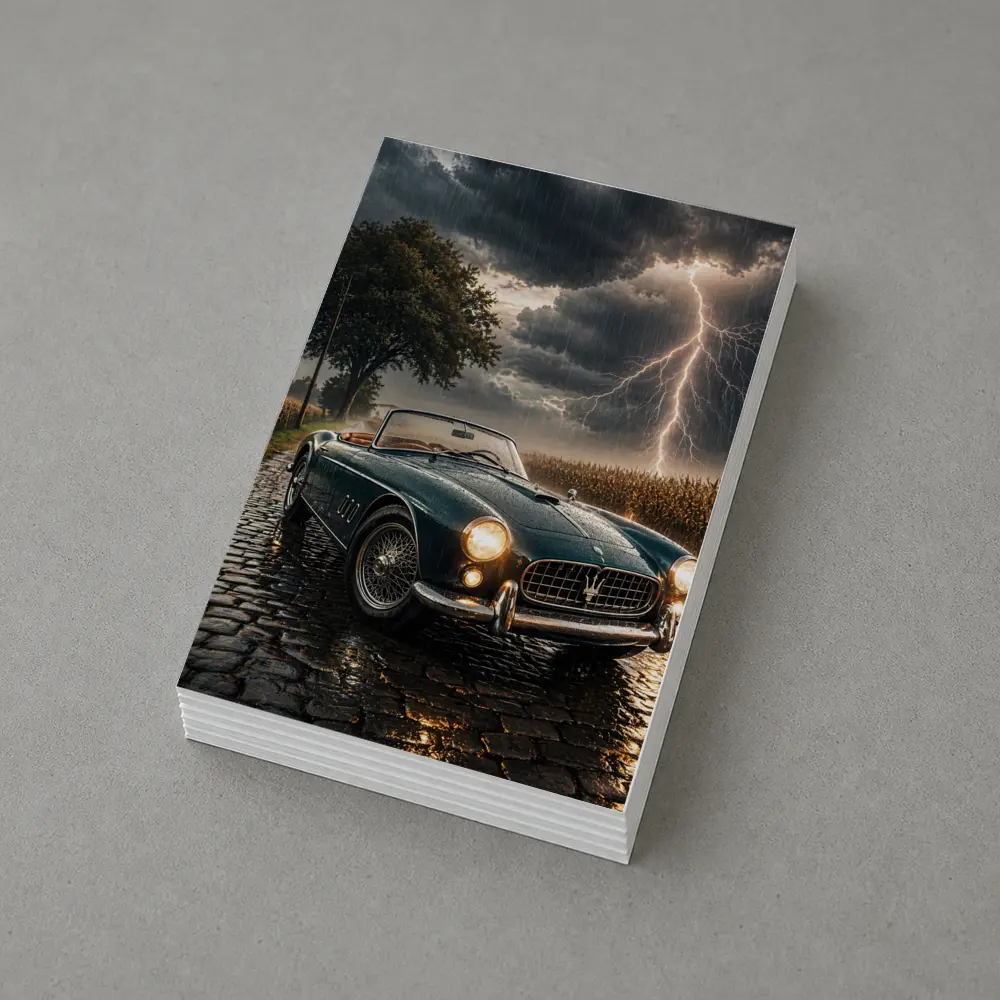 Maserati Classic Convertible Storm Lightning Road – Postcards