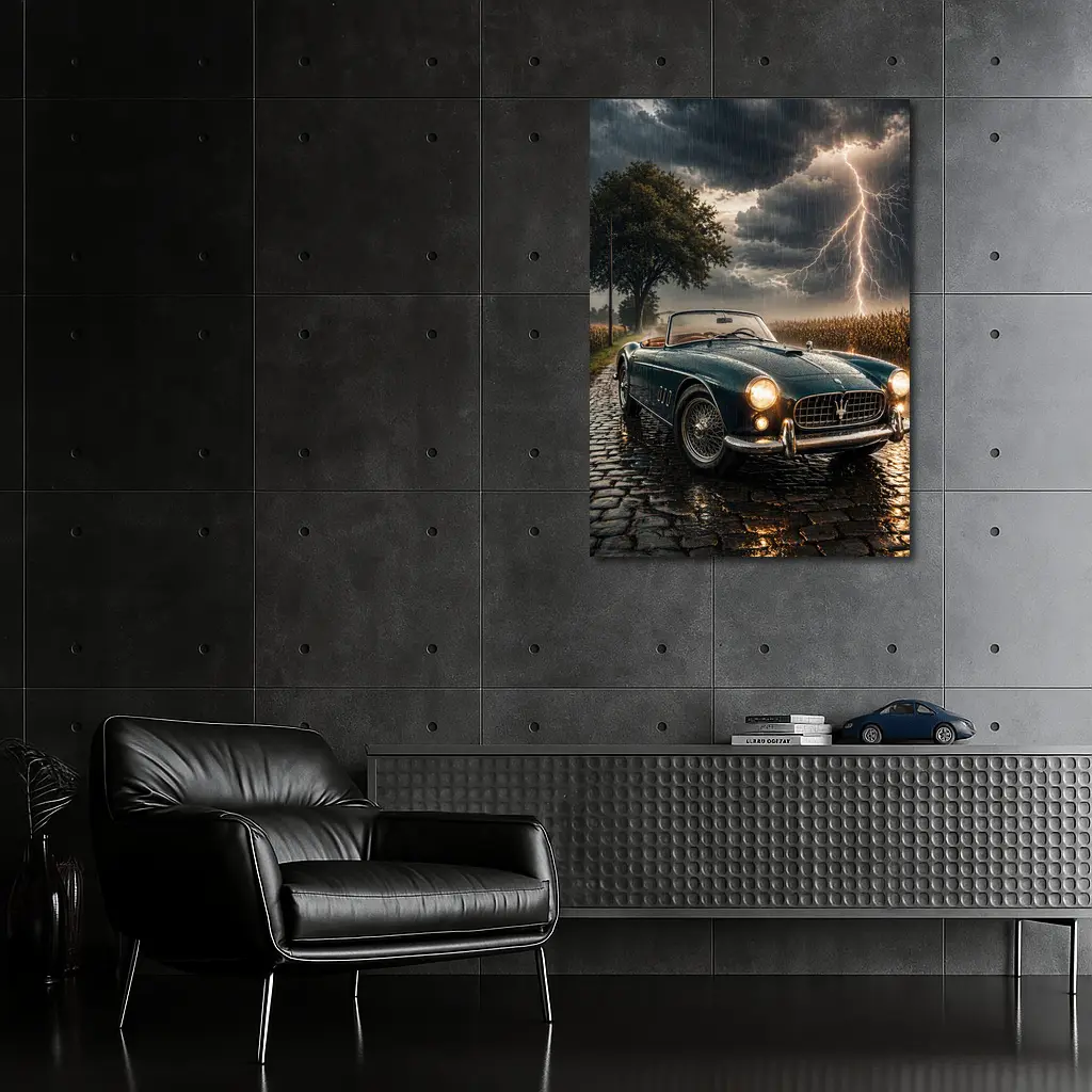 Maserati Classic Convertible Storm Lightning Road – Wall Art
