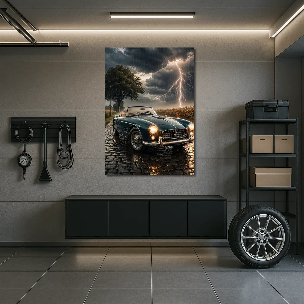 Maserati Classic Convertible Storm Lightning Road – Wall Art