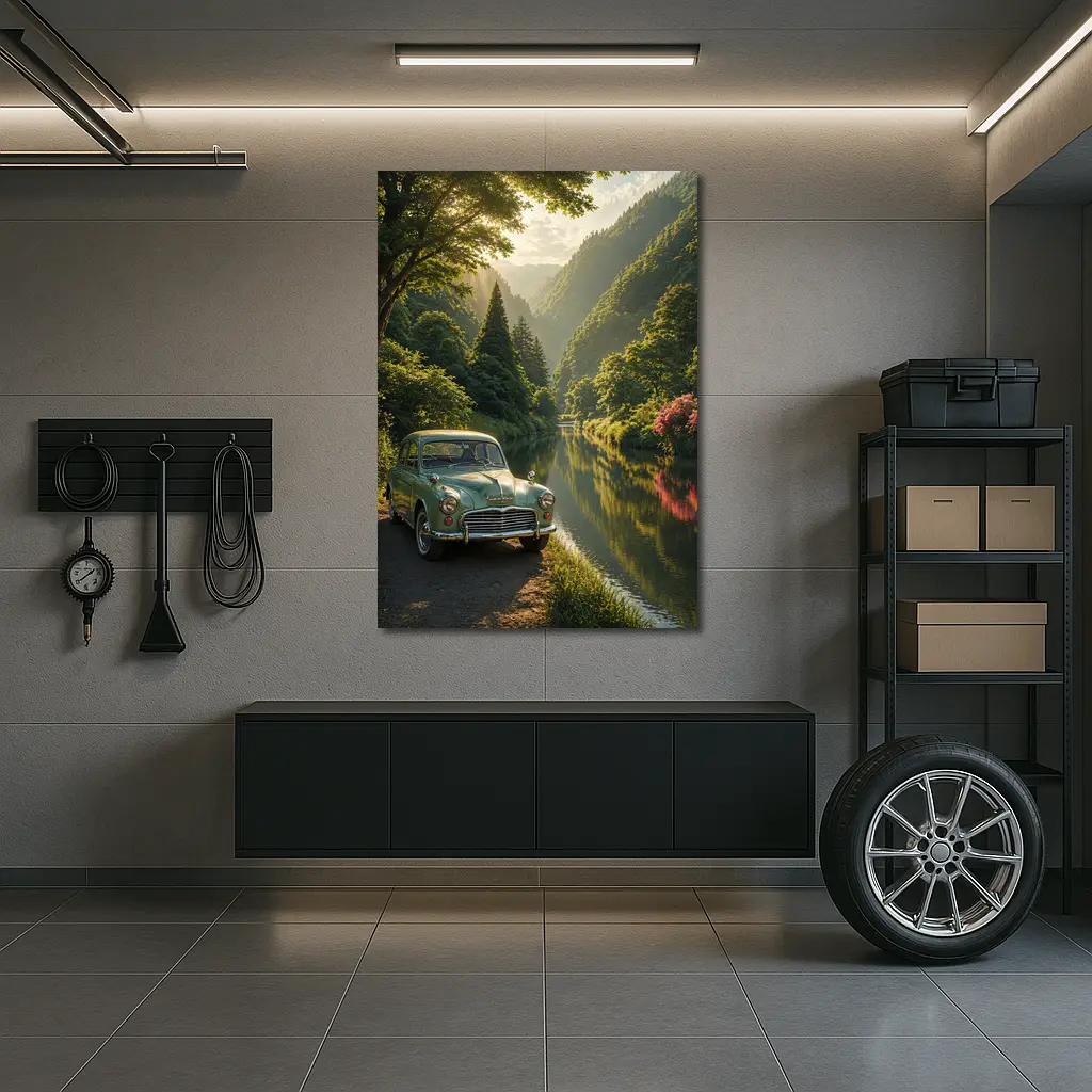 Vintage Morris Minor Green River Forest – Wall Art
