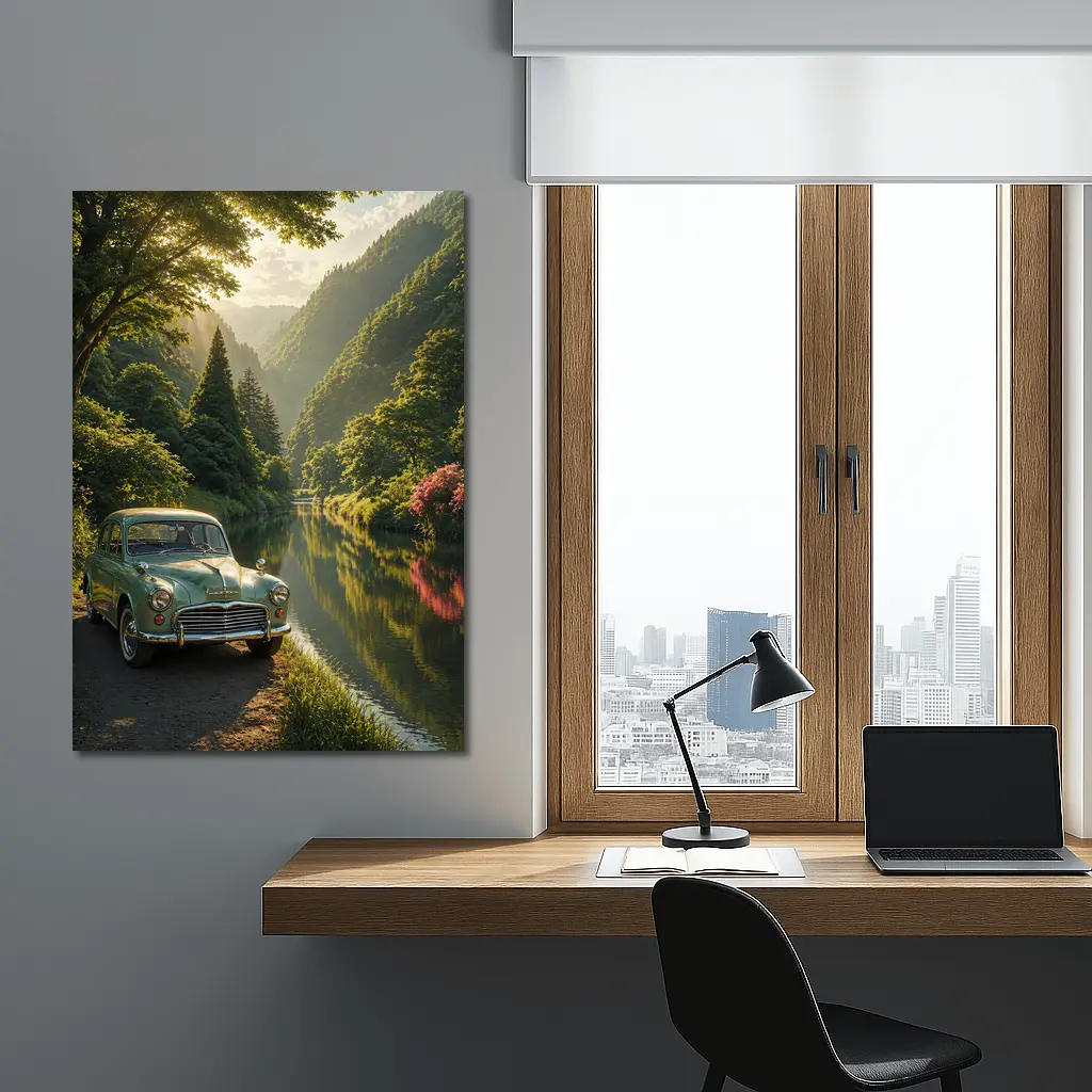 Vintage Morris Minor Green River Forest – Wall Art