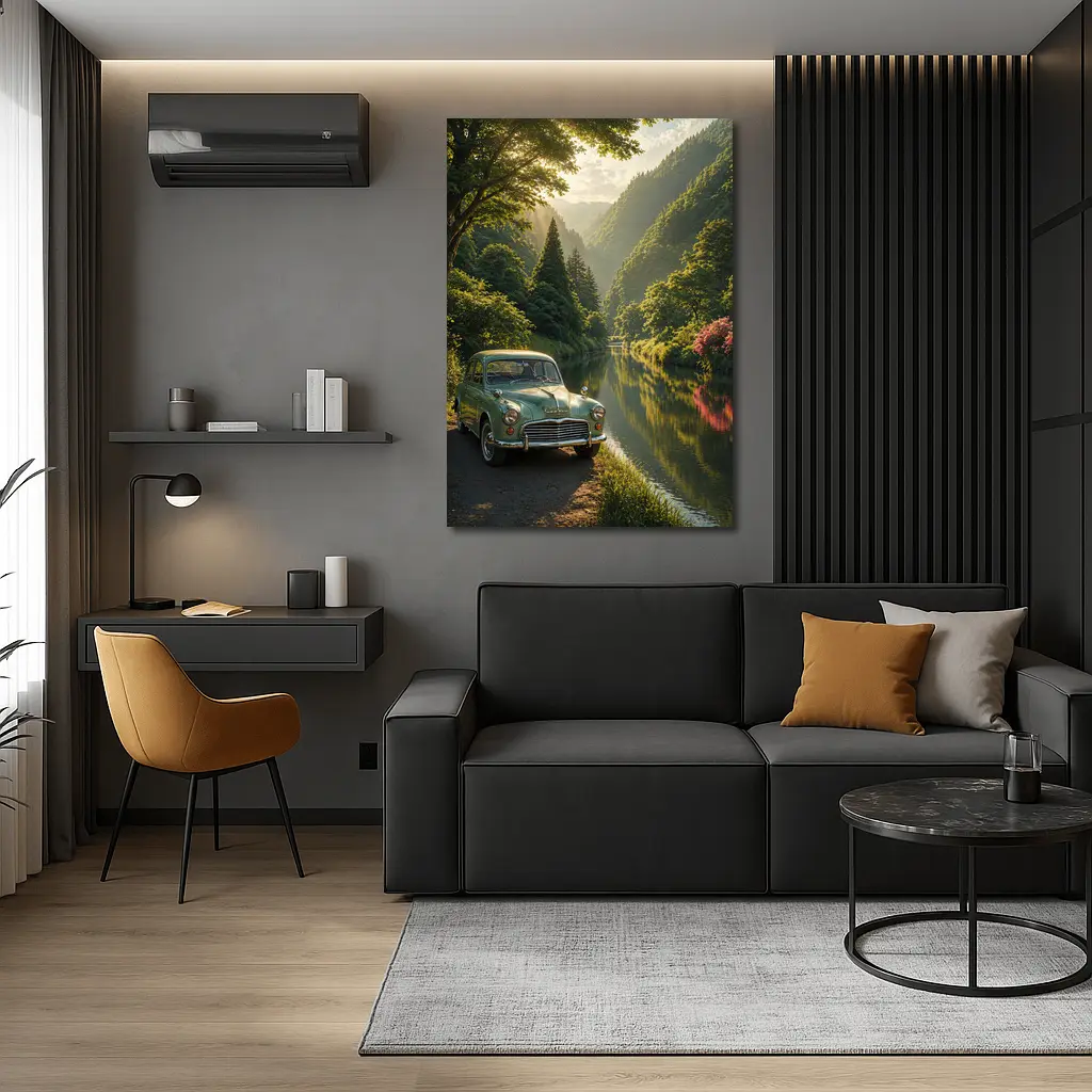 Vintage Morris Minor Green River Forest – Wall Art