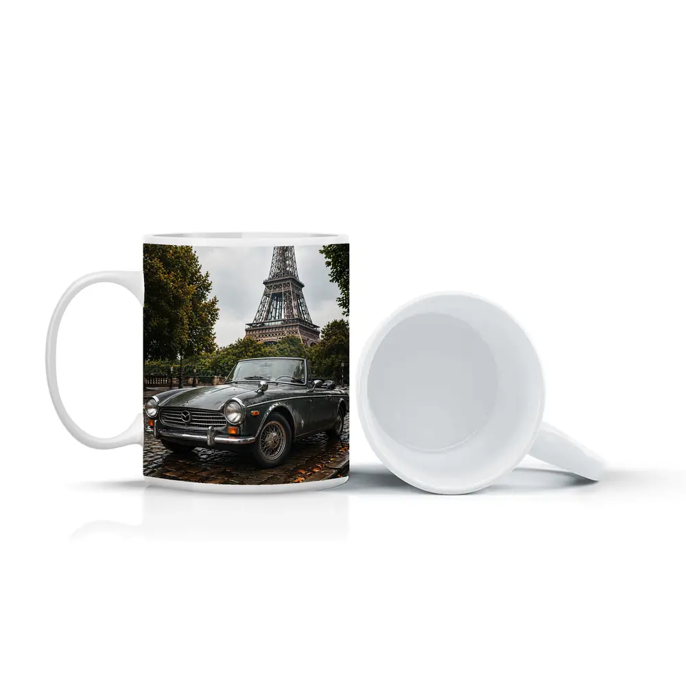 Vintage Mazda Roadster Parked Near Eiffel Tower – Mugs