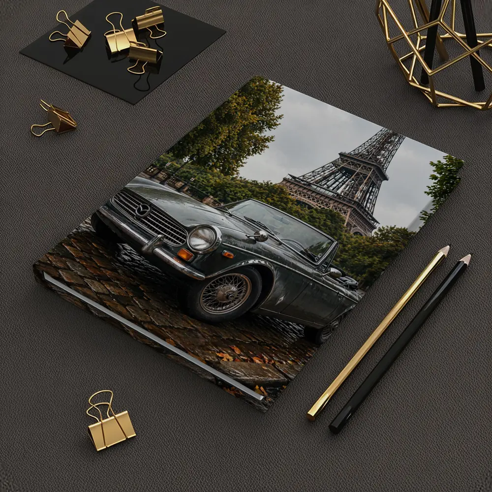 Vintage Mazda Roadster Parked Near Eiffel Tower – Notebooks