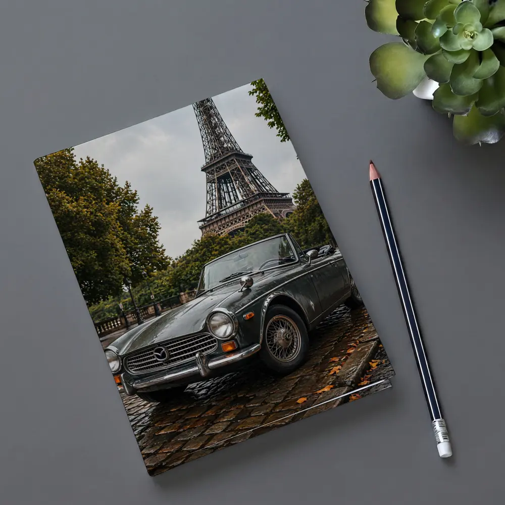 Vintage Mazda Roadster Parked Near Eiffel Tower – Notebooks