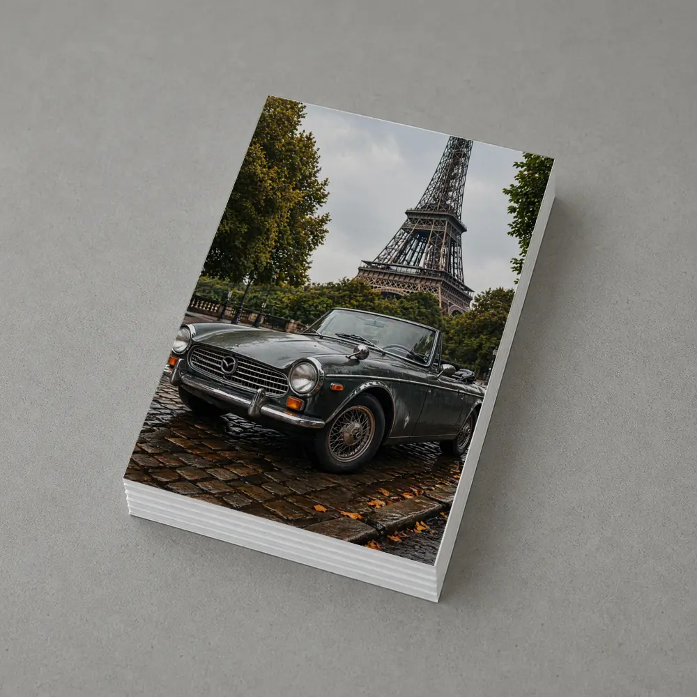 Vintage Mazda Roadster Parked Near Eiffel Tower – Postcards