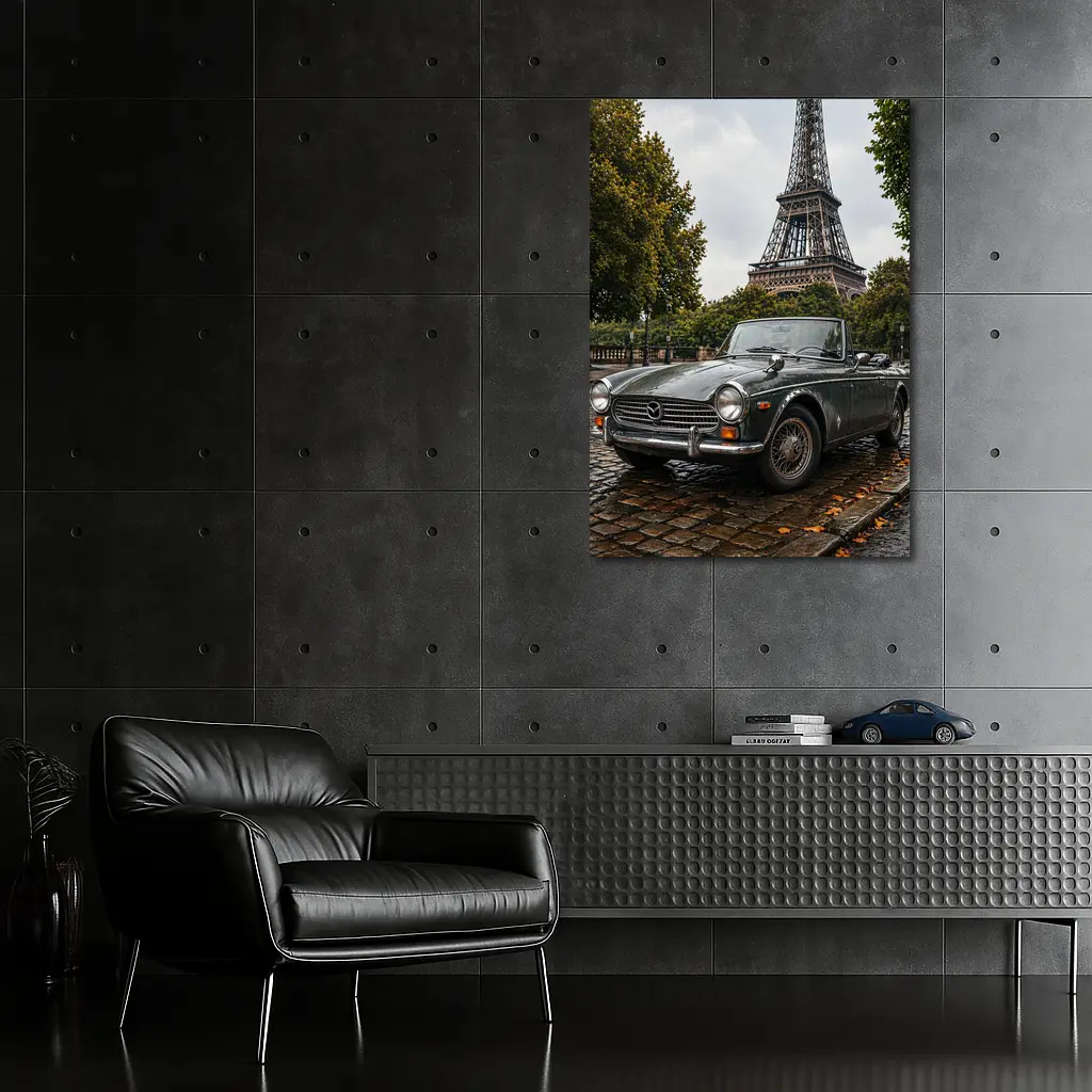 Vintage Mazda Roadster Parked Near Eiffel Tower – Wall Art