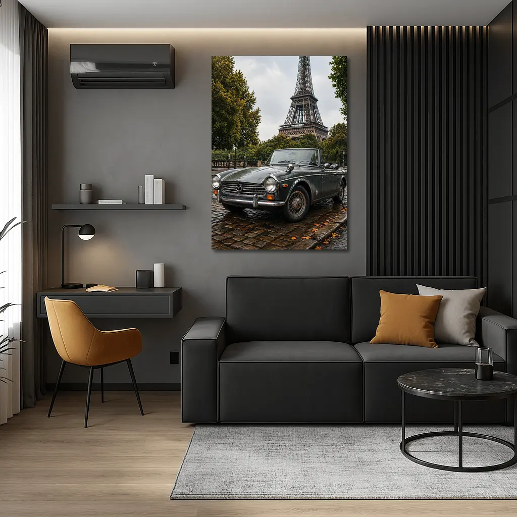 Vintage Mazda Roadster Parked Near Eiffel Tower – Wall Art