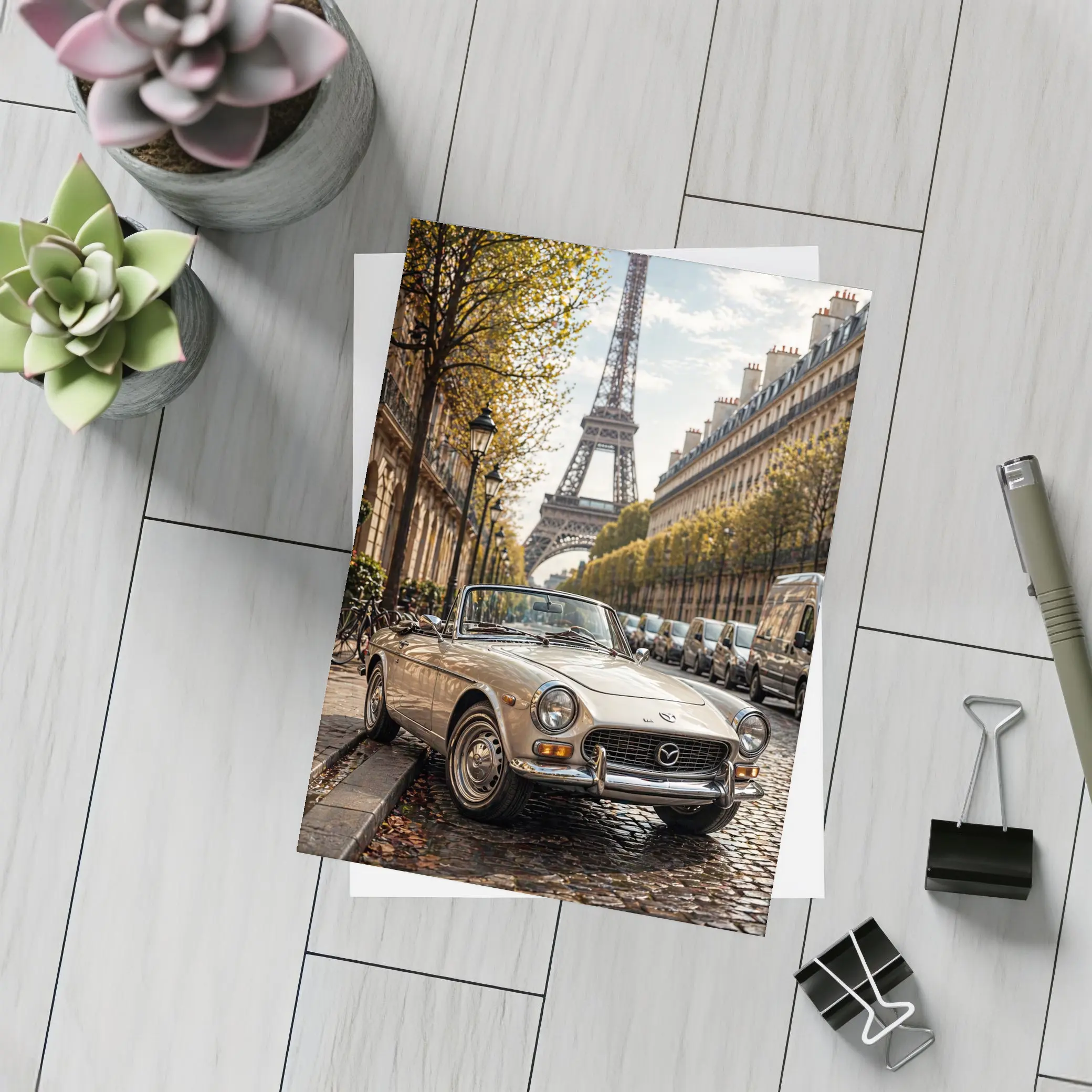 Vintage Mazda Convertible Paris Eiffel Tower – Postcards