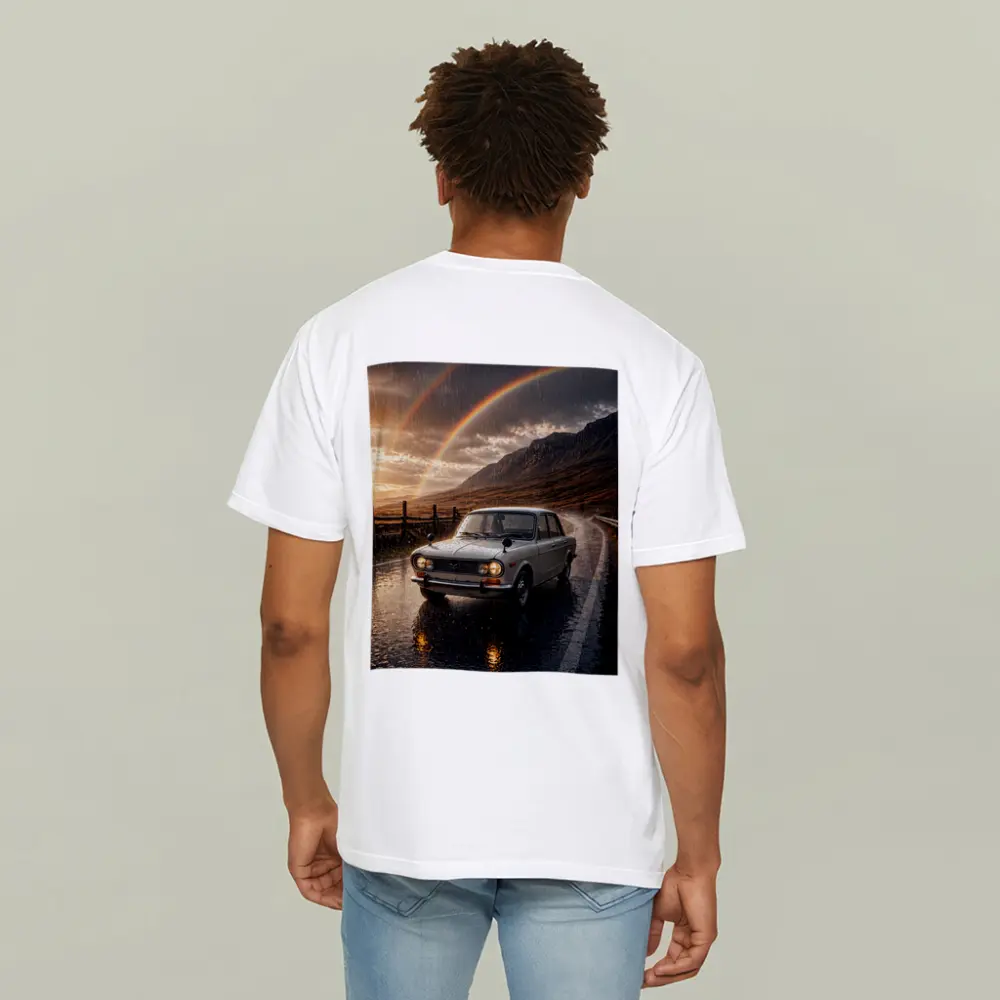 Vintage Mazda Sedan Rain Rainbow Mountain Road – T-Shirts