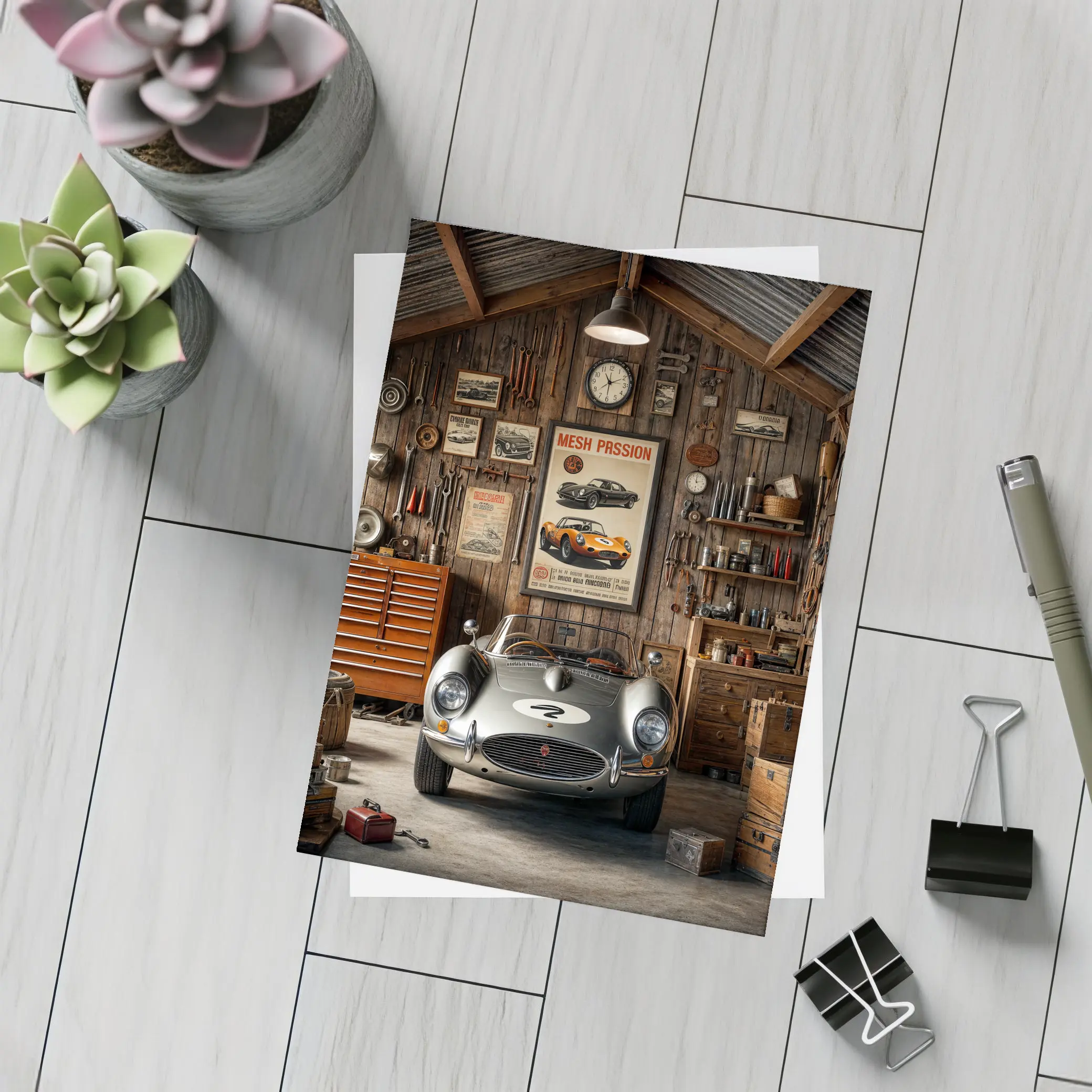 Vintage Sports Car Classic Retro Garage – Postcards