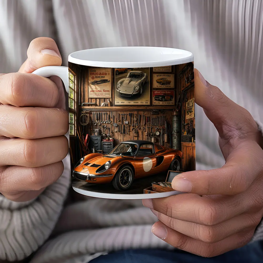 Ferrari Dino Orange Sports Car Vintage Garage – Mugs
