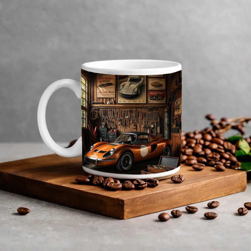 Ferrari Dino Orange Sports Car Vintage Garage – Mugs