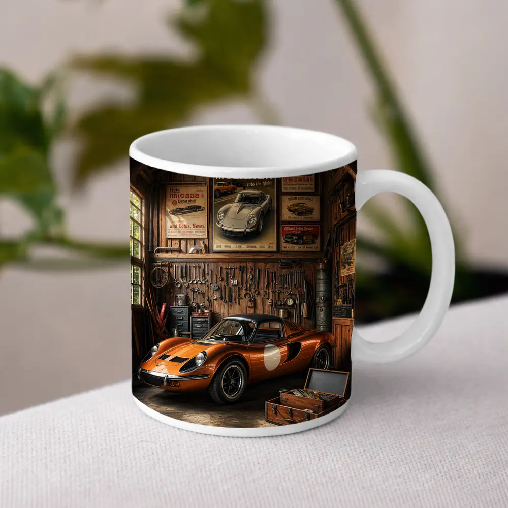 Ferrari Dino Orange Sports Car Vintage Garage – Mugs