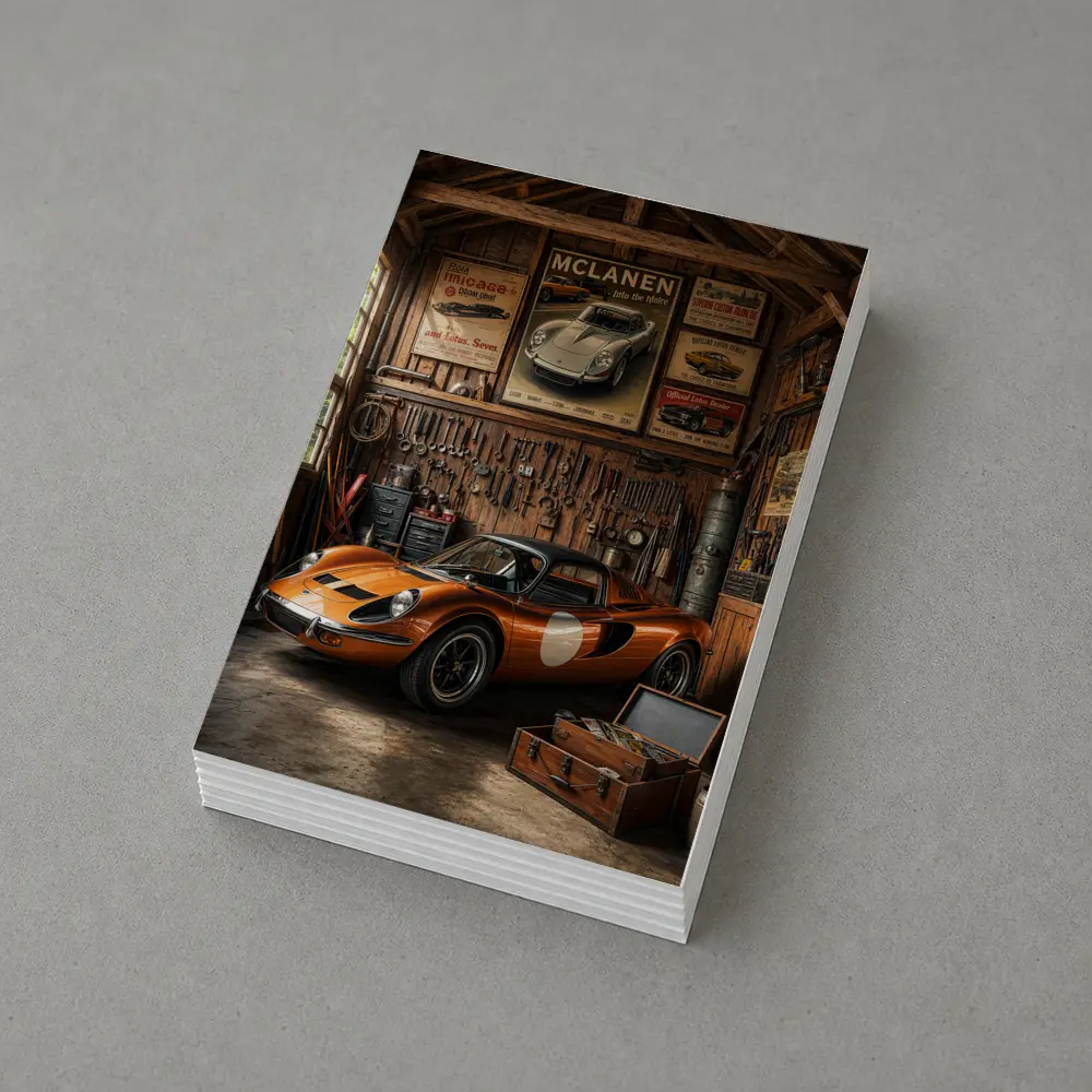 Ferrari Dino Orange Sports Car Vintage Garage – Postcards