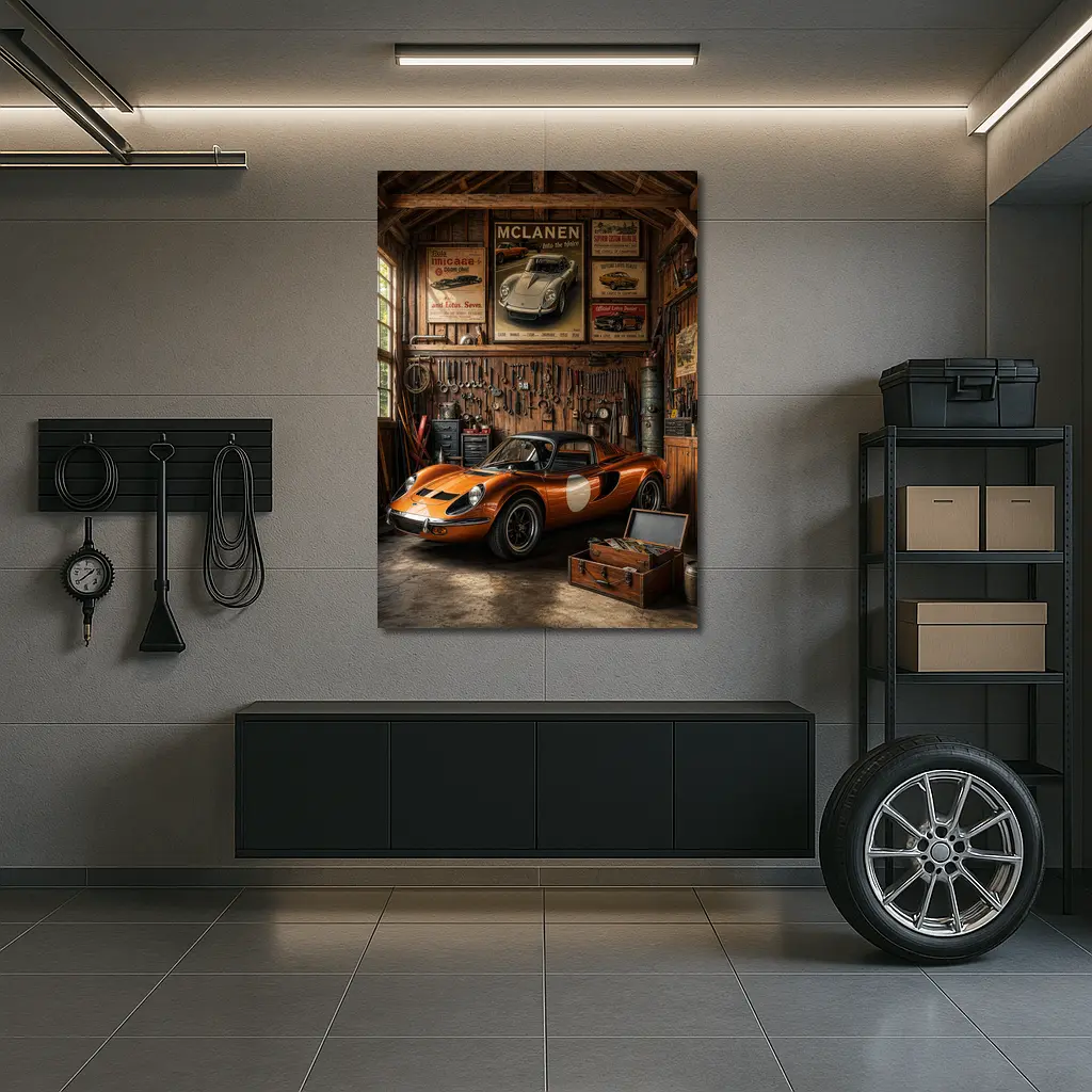 Ferrari Dino Orange Sports Car Vintage Garage – Wall Art