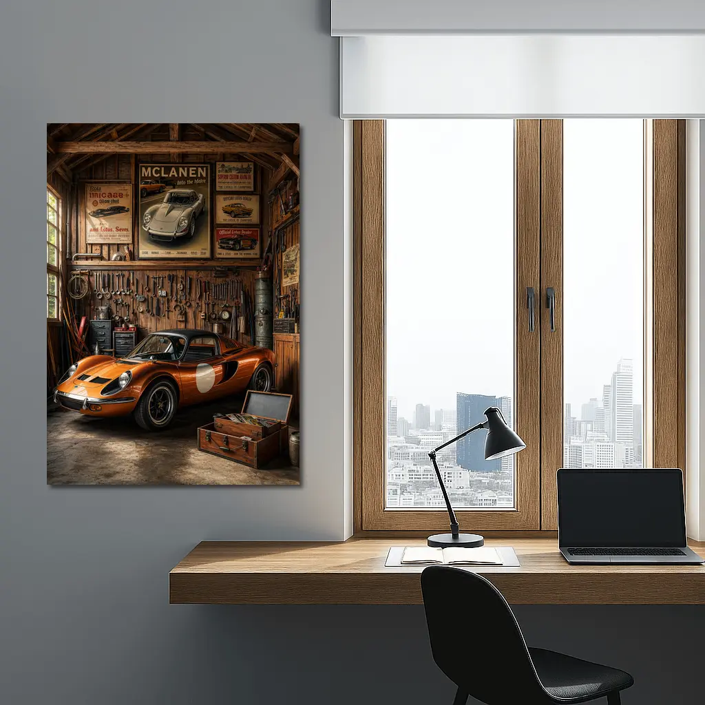 Ferrari Dino Orange Sports Car Vintage Garage – Wall Art