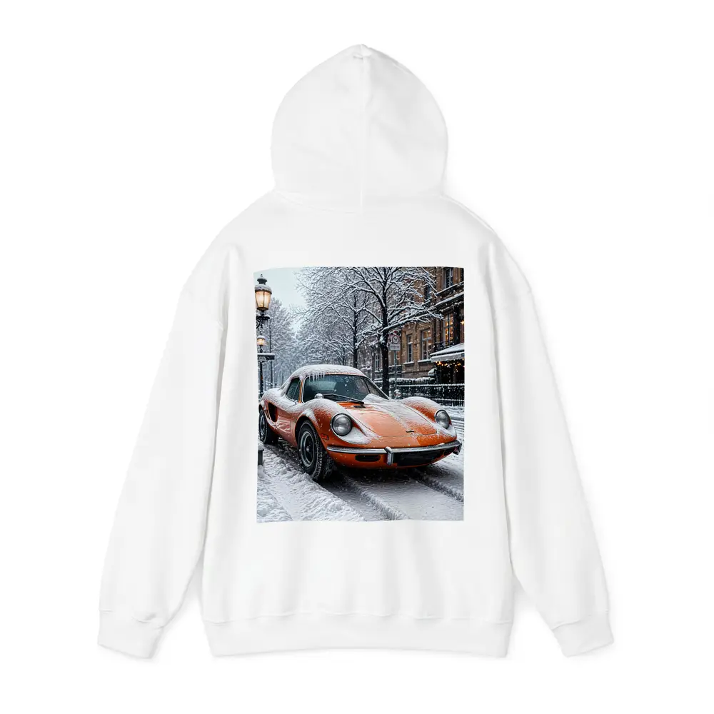 Orange Ferrari Dino Snow Covered Street – Hoodies