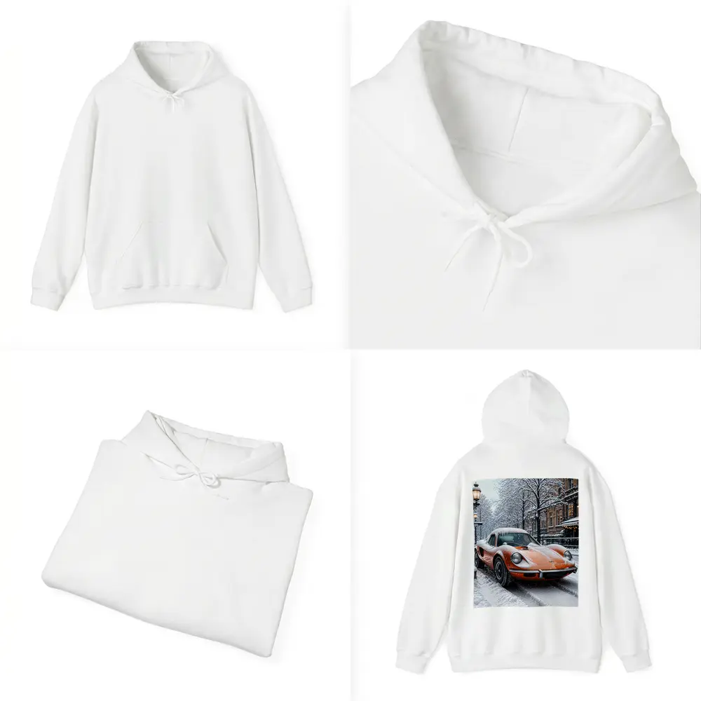 Orange Ferrari Dino Snow Covered Street – Hoodies