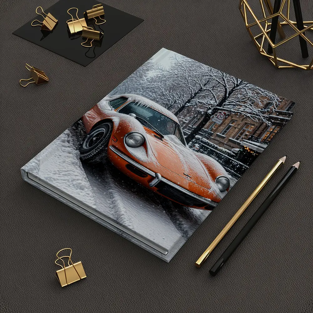 Orange Ferrari Dino Snow Covered Street – Notebooks
