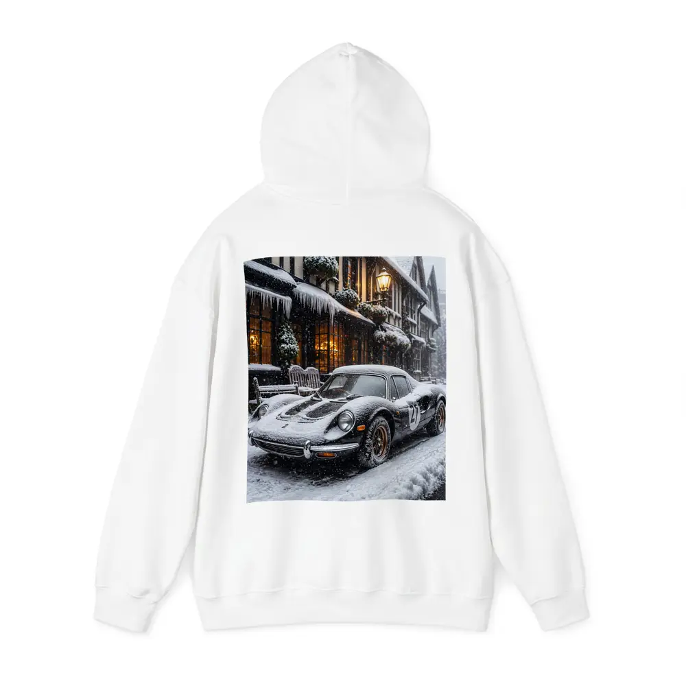 Ferrari Dino Snow Covered Winter Street Scene – Hoodies