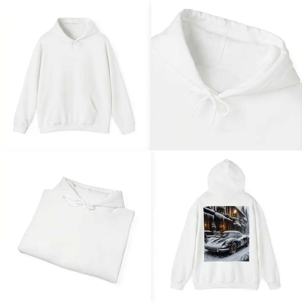 Ferrari Dino Snow Covered Winter Street Scene – Hoodies