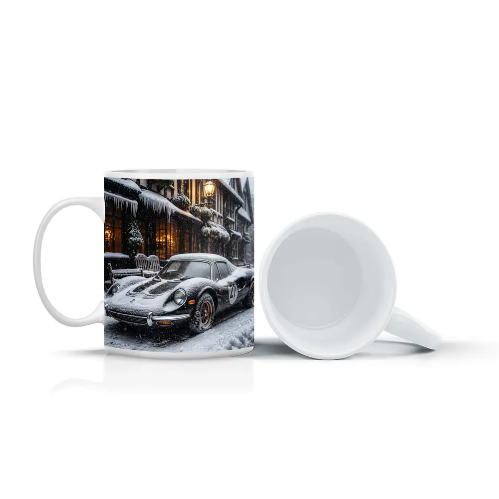 Ferrari Dino Snow Covered Winter Street Scene – Mugs